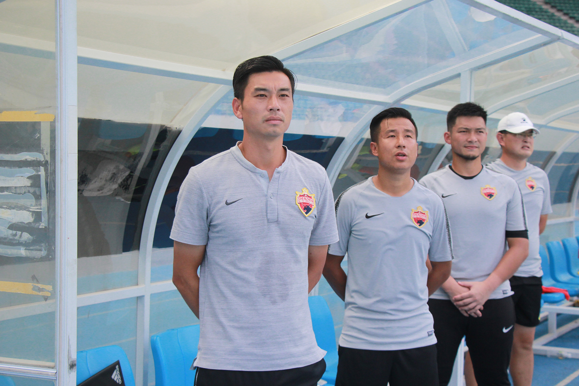 赛后声音1-周锐(守门员),2-蒋信,3-邱奎佔,11-韦晨,18-卢遥,19-祝亭峰