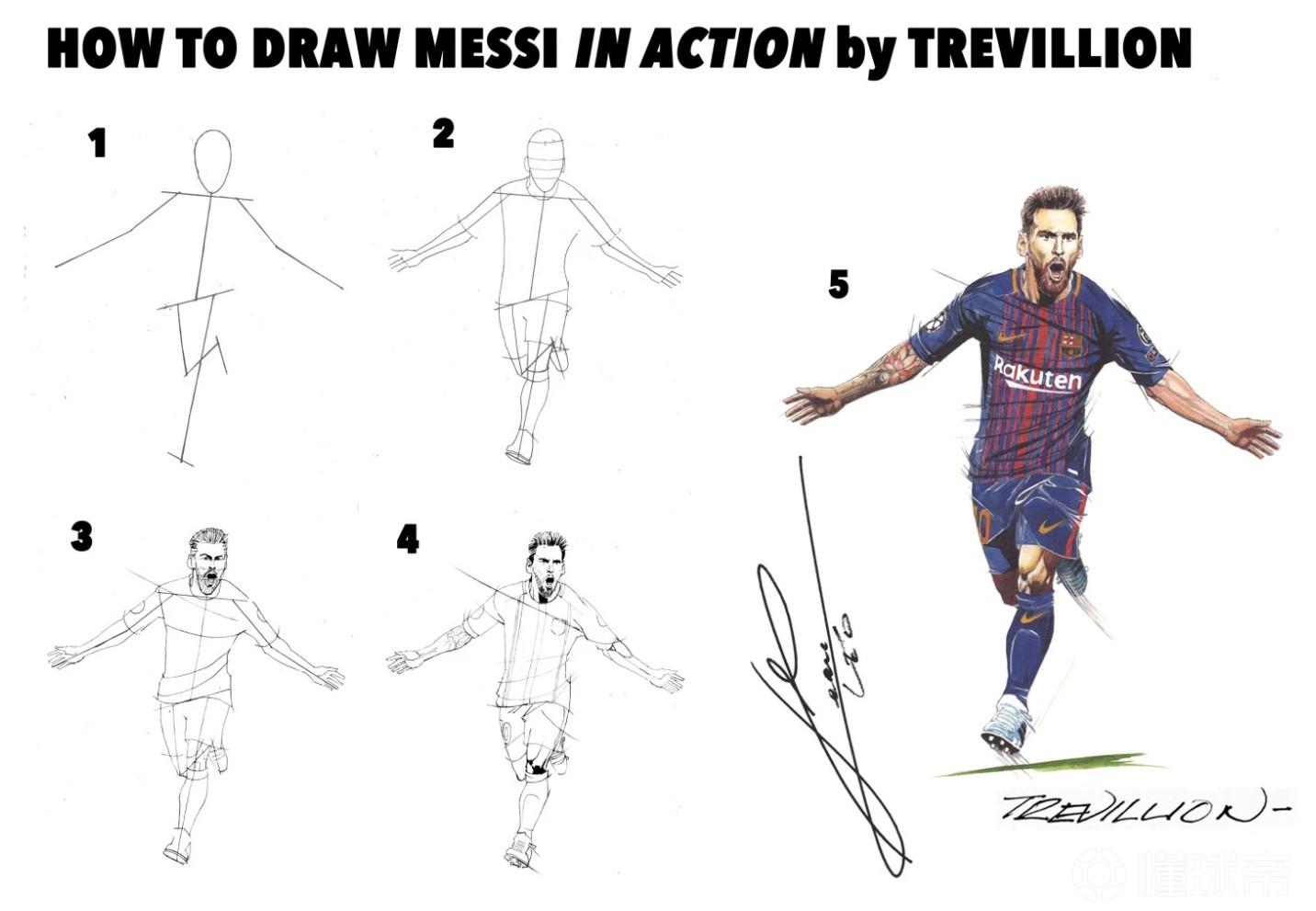 想学画梅西吗?英国老艺术家亲自教授,5步就能画完