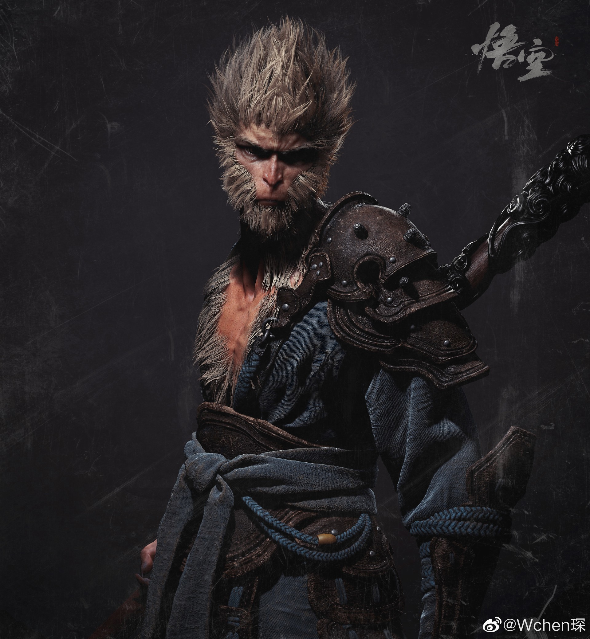 国产大作黑神话悟空概念图猴王服装毛发细节满满