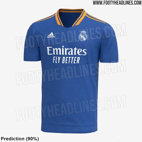 皇马202122赛季客场球衣曝光维多利亚蓝主色搭配橙色条纹
