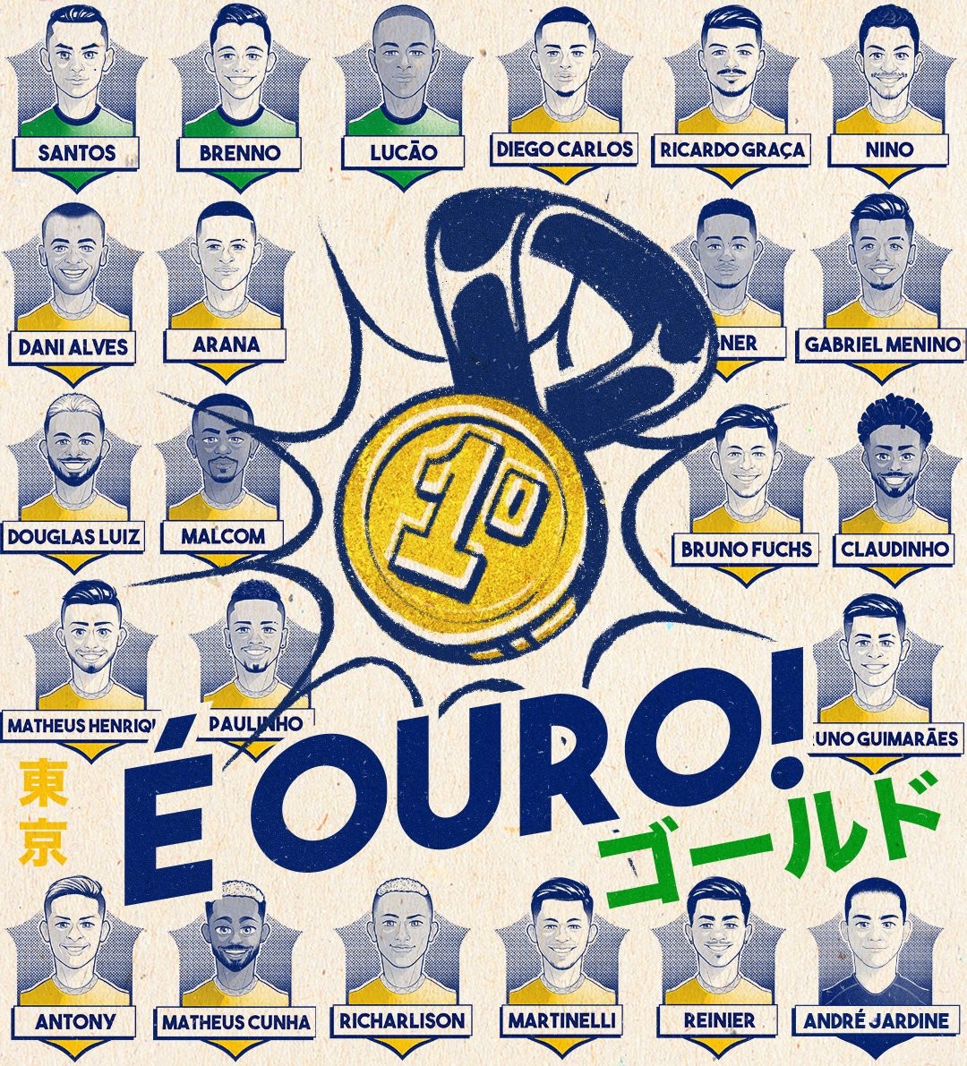 奥运会卫冕成功巴西队官方发布二次元夺金海报