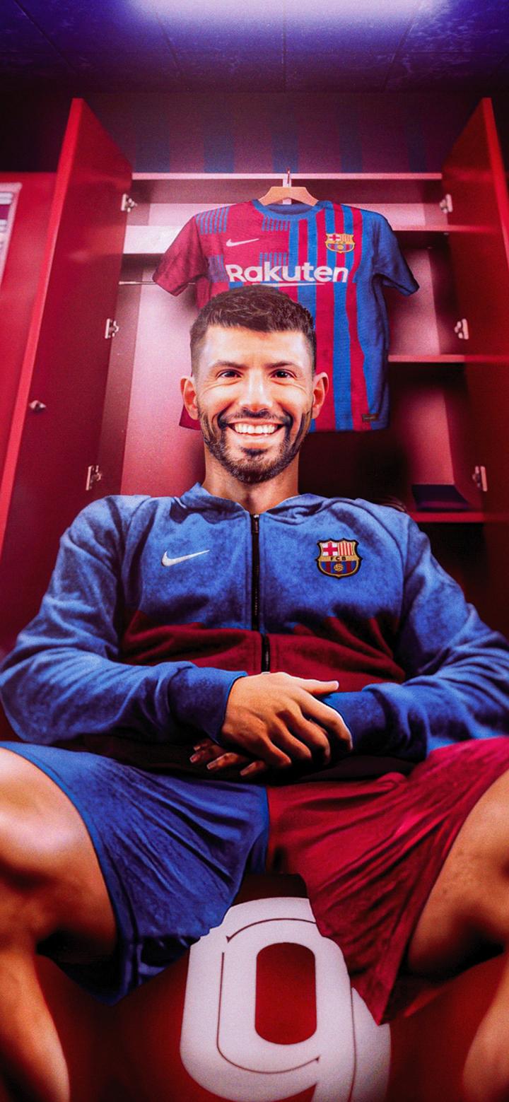 踢球侠无水印全面屏壁纸:西甲巴萨阿圭罗手机壁纸第六期