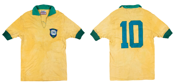 球王贝利1962年巴西落场球衣在goldin拍卖