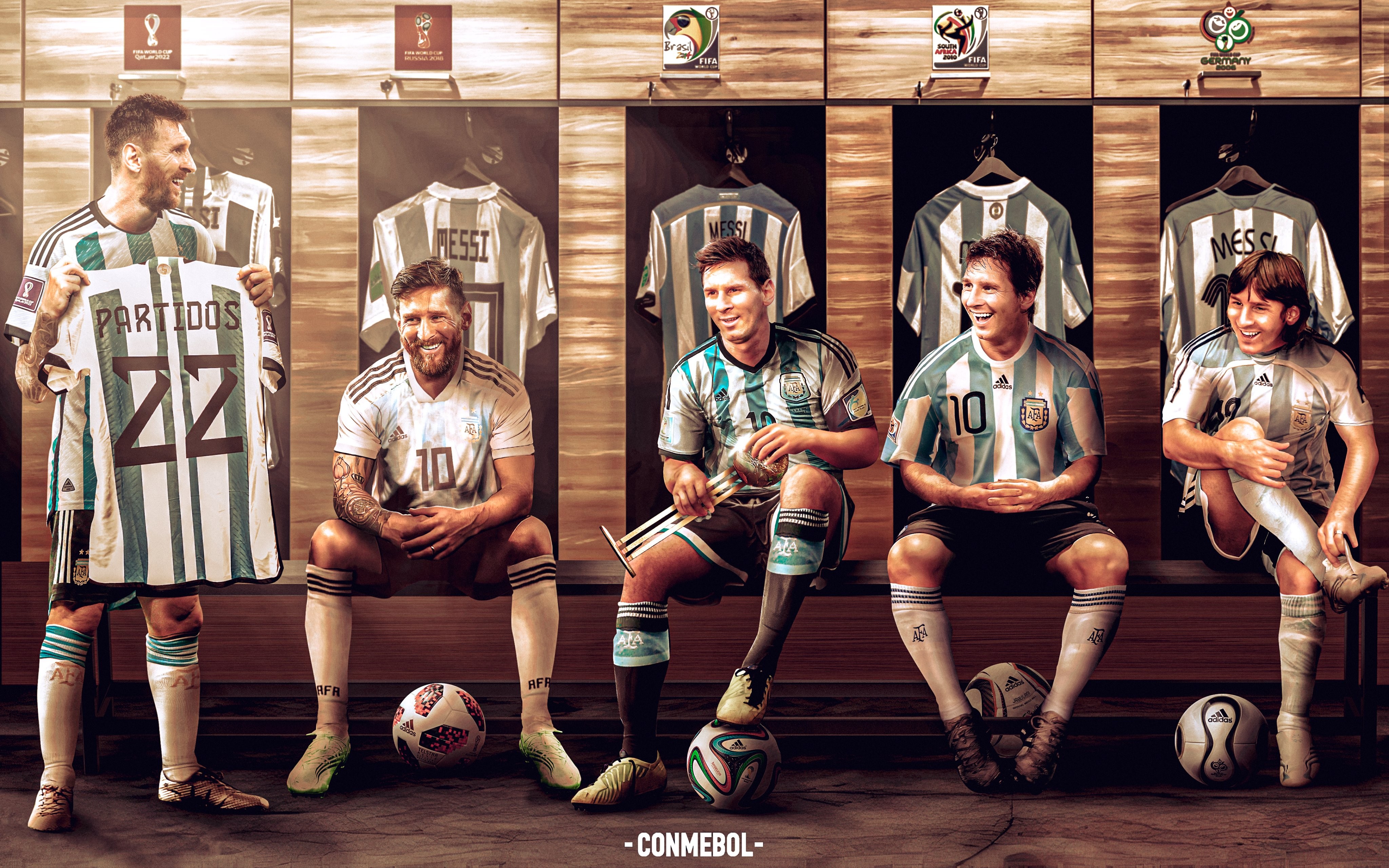 梅西成世界杯出场最多的南美球员,南美足协晒海报送祝贺