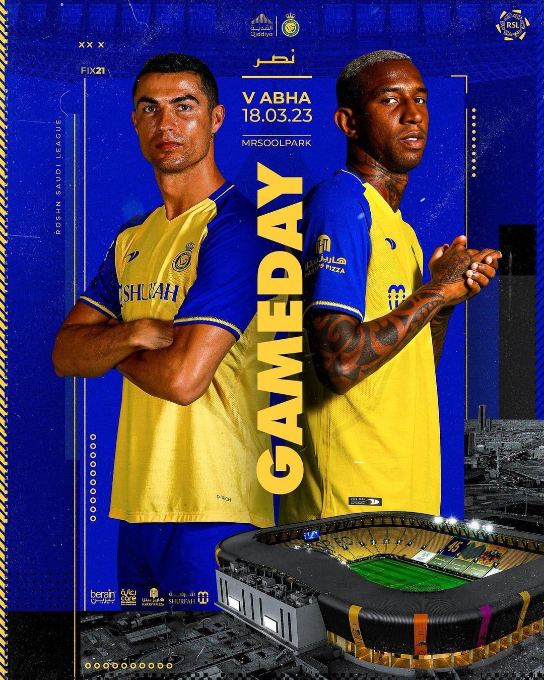 利雅得胜利发布战艾卜哈海报c罗塔利斯卡联袂出镜