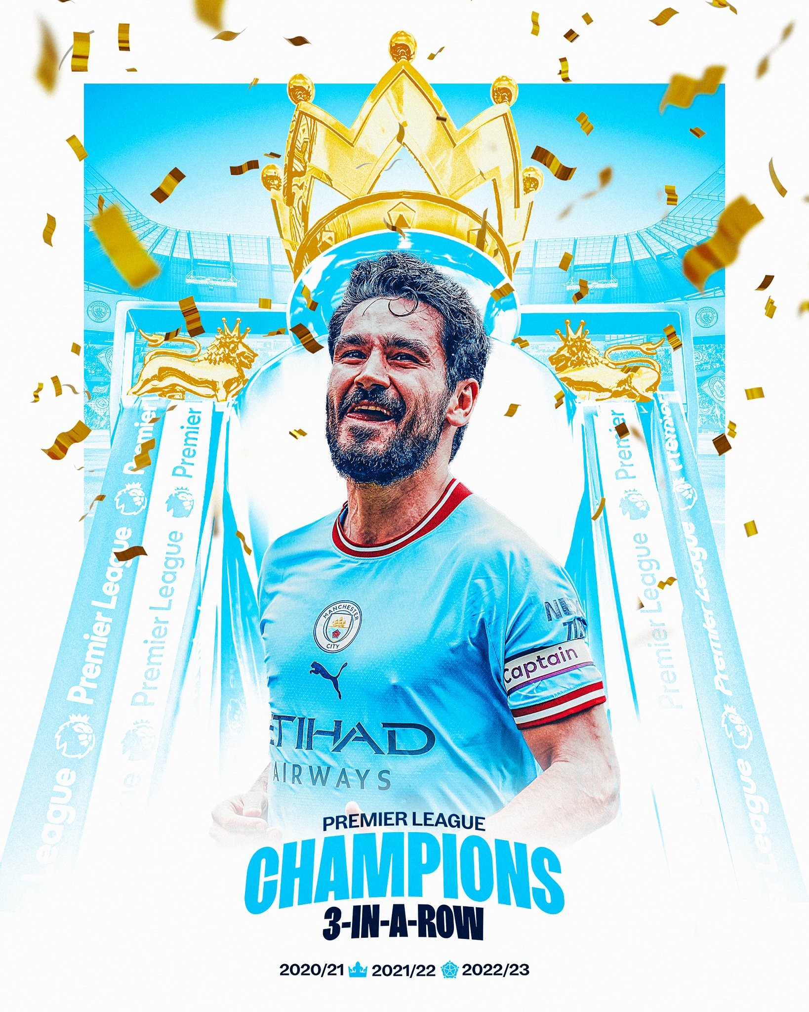 个人第五座英超冠军奖杯马赫雷斯京多安晒海报庆祝夺冠