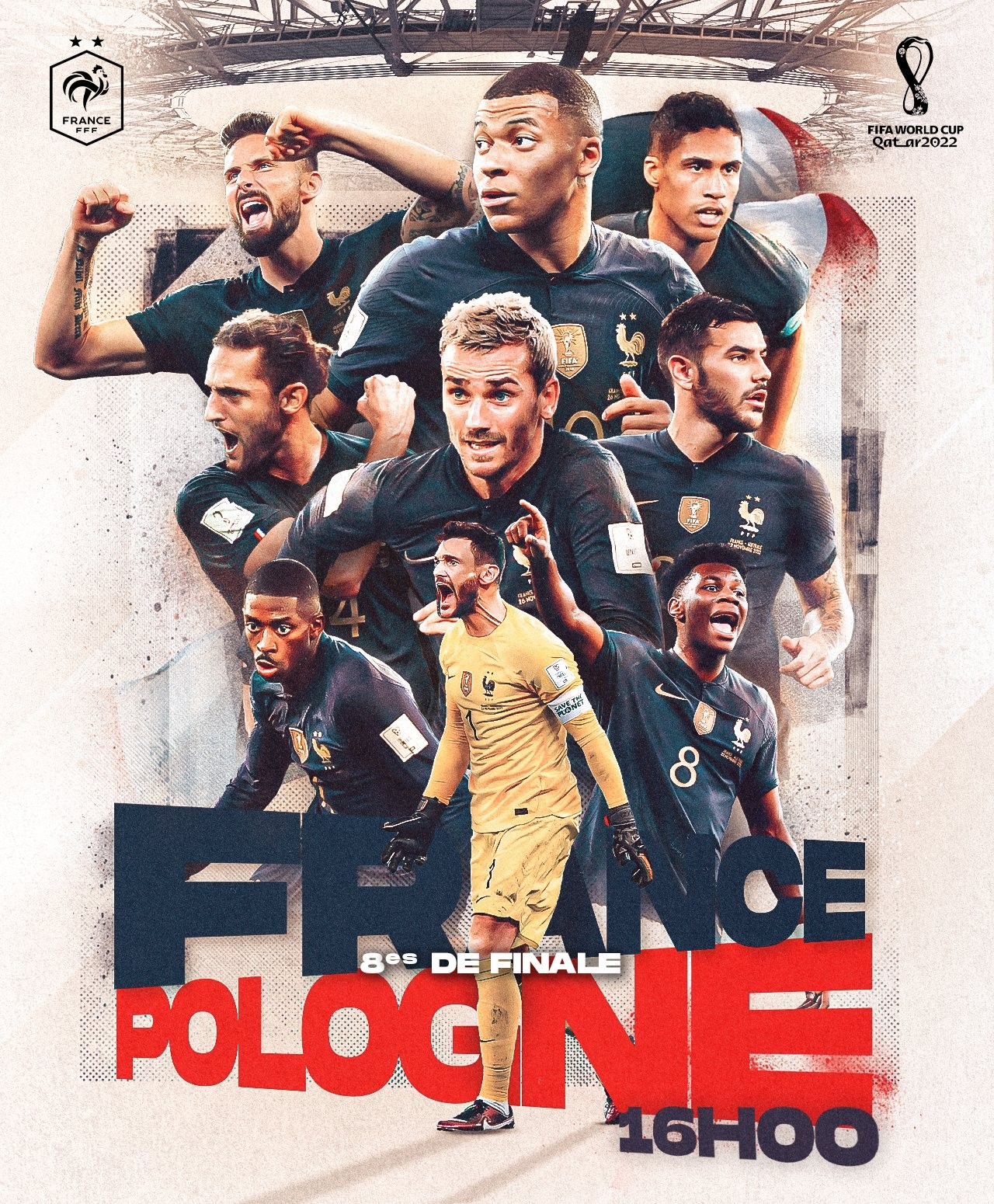 冲击八强法国队发布对阵波兰海报格列兹曼姆巴佩领衔