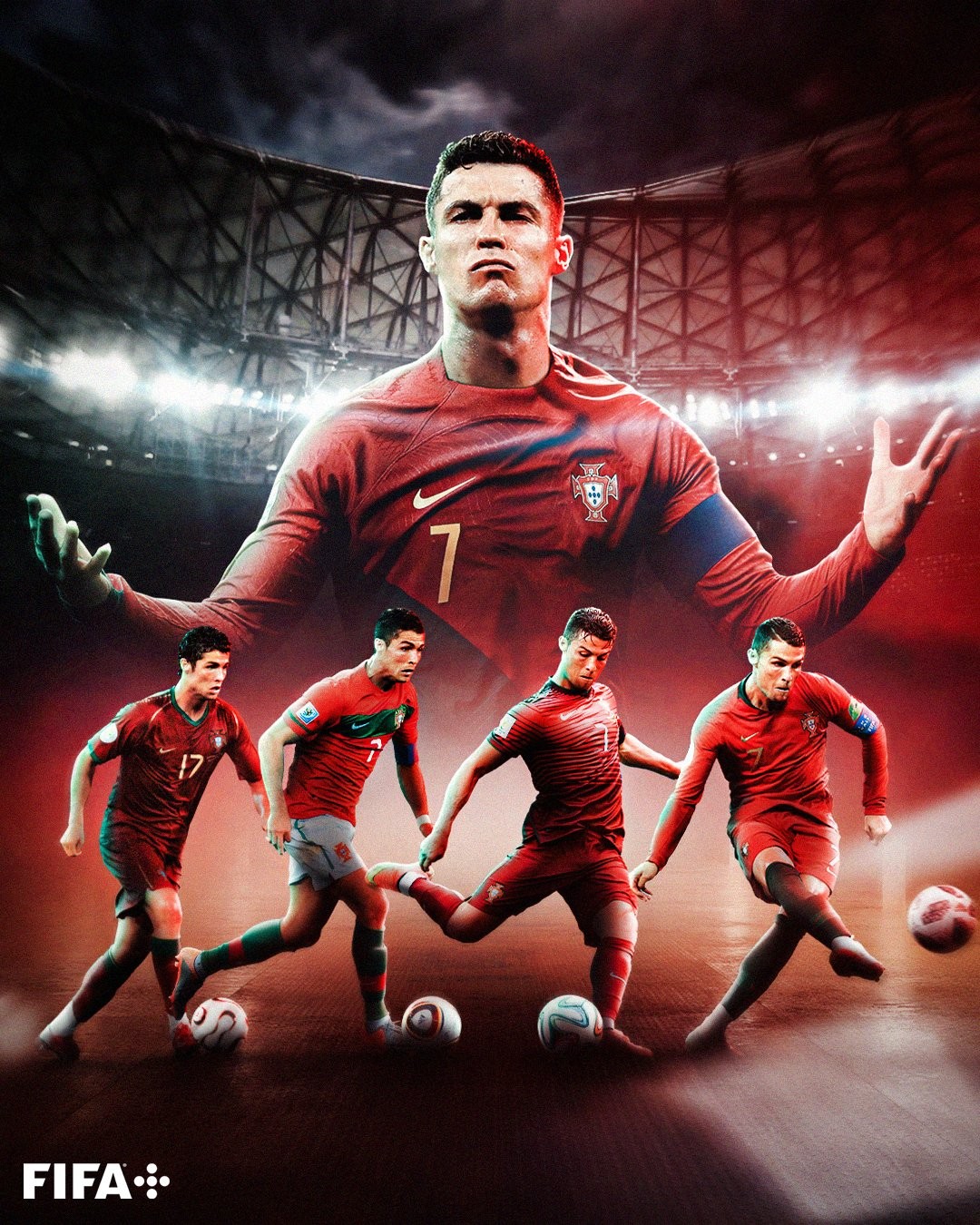 fifa官方晒c罗海报:他会成为首位五届世界杯进球的球员吗?