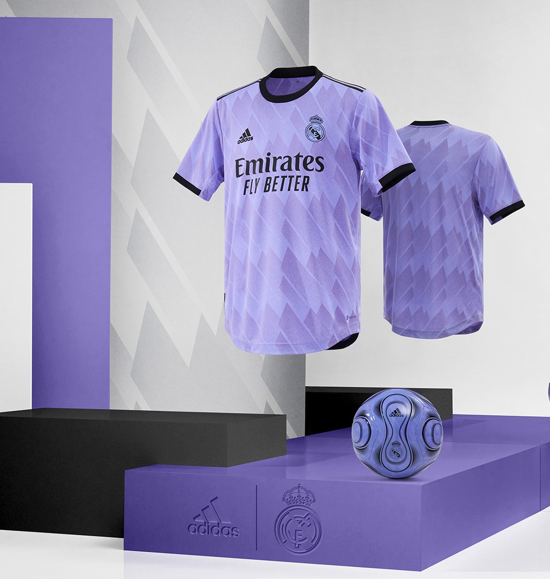 皇马2223赛季客场球衣正式发布淡雅薰衣草紫传统底纹设计