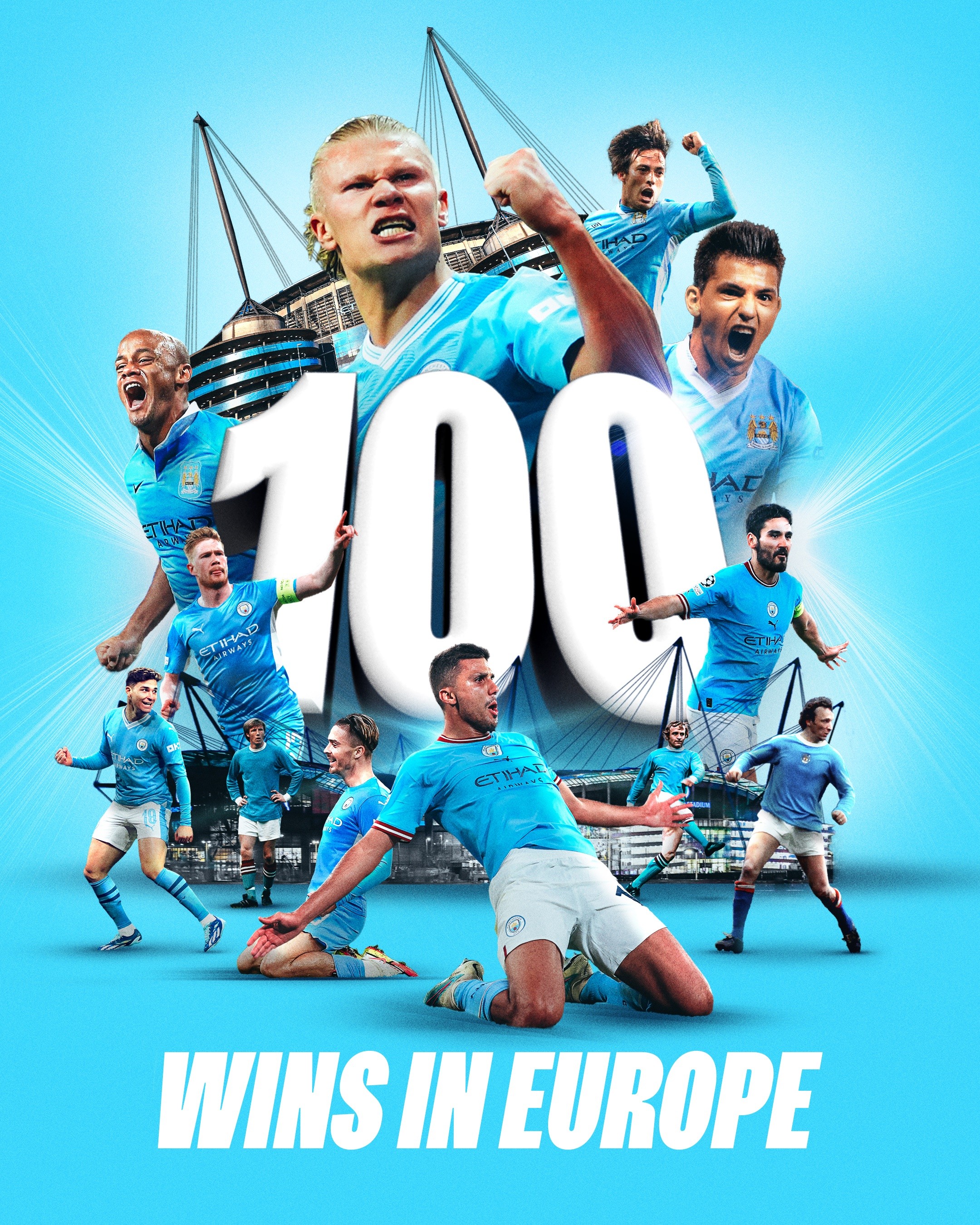 曼城官方发布海报庆祝这一里程碑时刻.