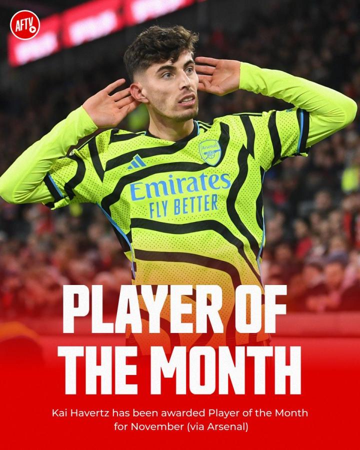 11月阿森纳月最佳球员凯哈弗茨