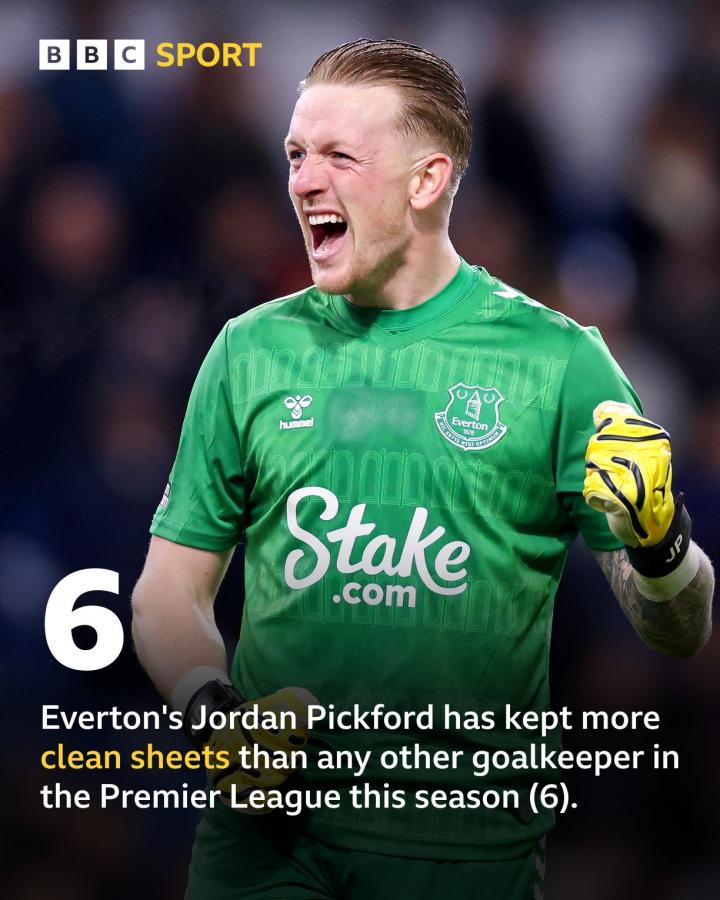 英超联赛本赛季至今零封次数最多的门将——皮克福德