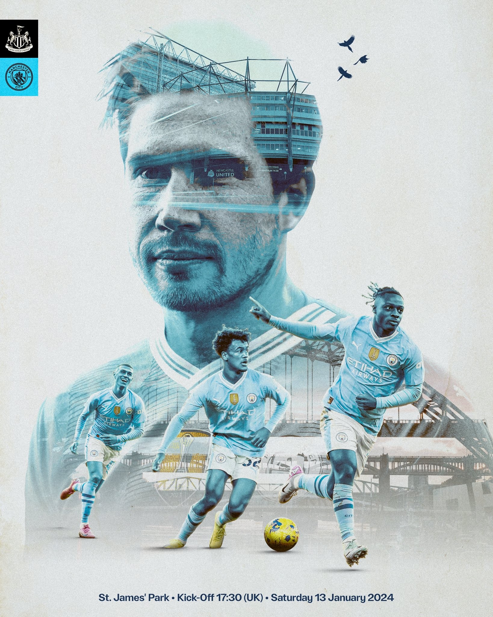 冲击6连胜曼城发布客战纽卡海报德布劳内领衔出镜