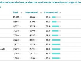 中国足球市场在国际转会收入中所占比例不足二十分之一