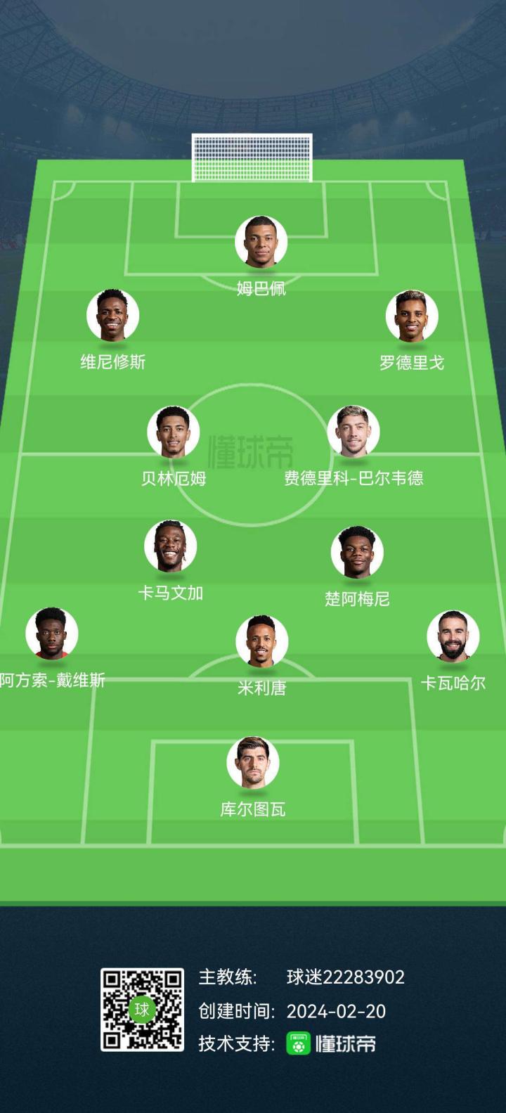 皇马下赛季首发阵容