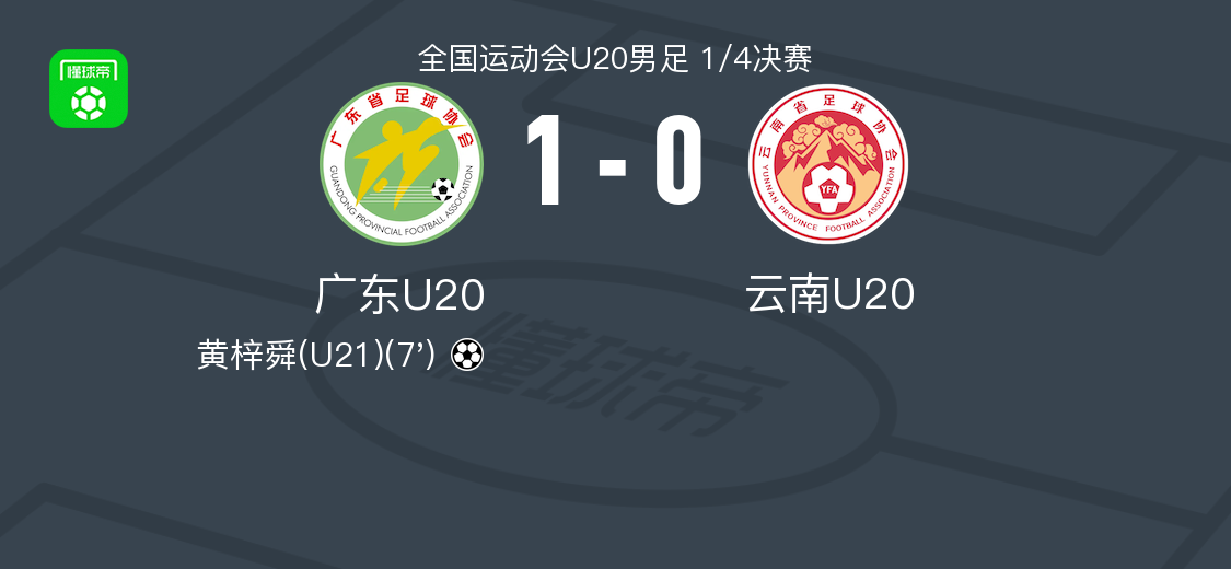 广东U20 1-0云南U20，黄梓舜制胜