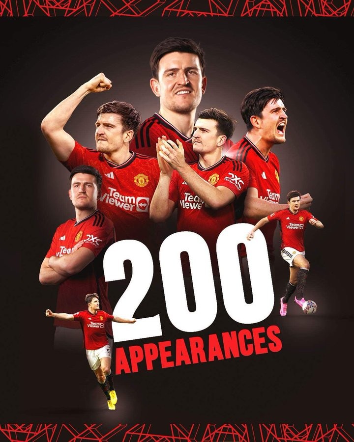 马奎尔写道:"很荣幸能为曼联这个令人惊叹的俱乐部出场两百次,每次穿