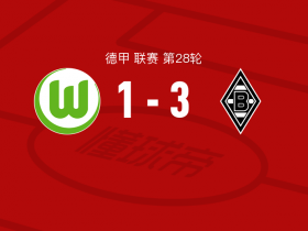 沃尔夫斯堡1-3门兴格拉德巴赫：德甲第28轮比赛结果