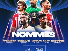 UNFP法国最佳海外球员5人候选出炉，格列兹曼领衔