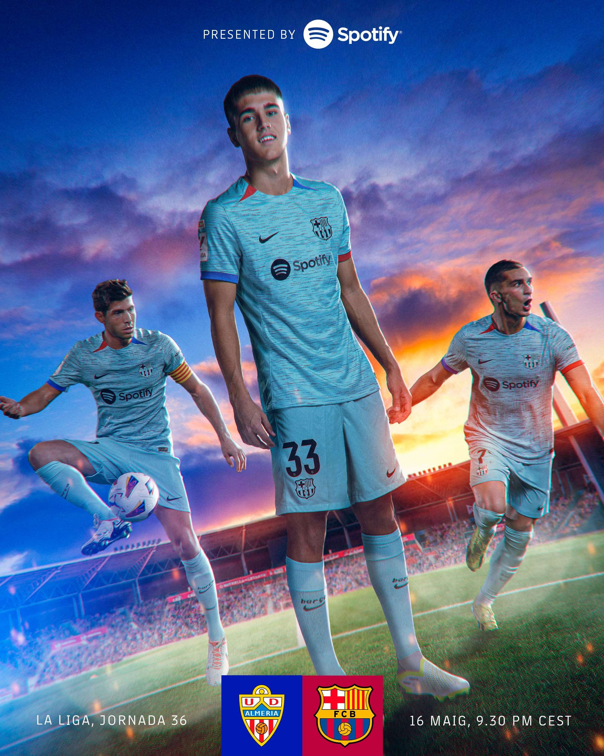 为联赛亚军而战,巴萨发布战阿尔梅里亚海报:库巴西领衔出镜