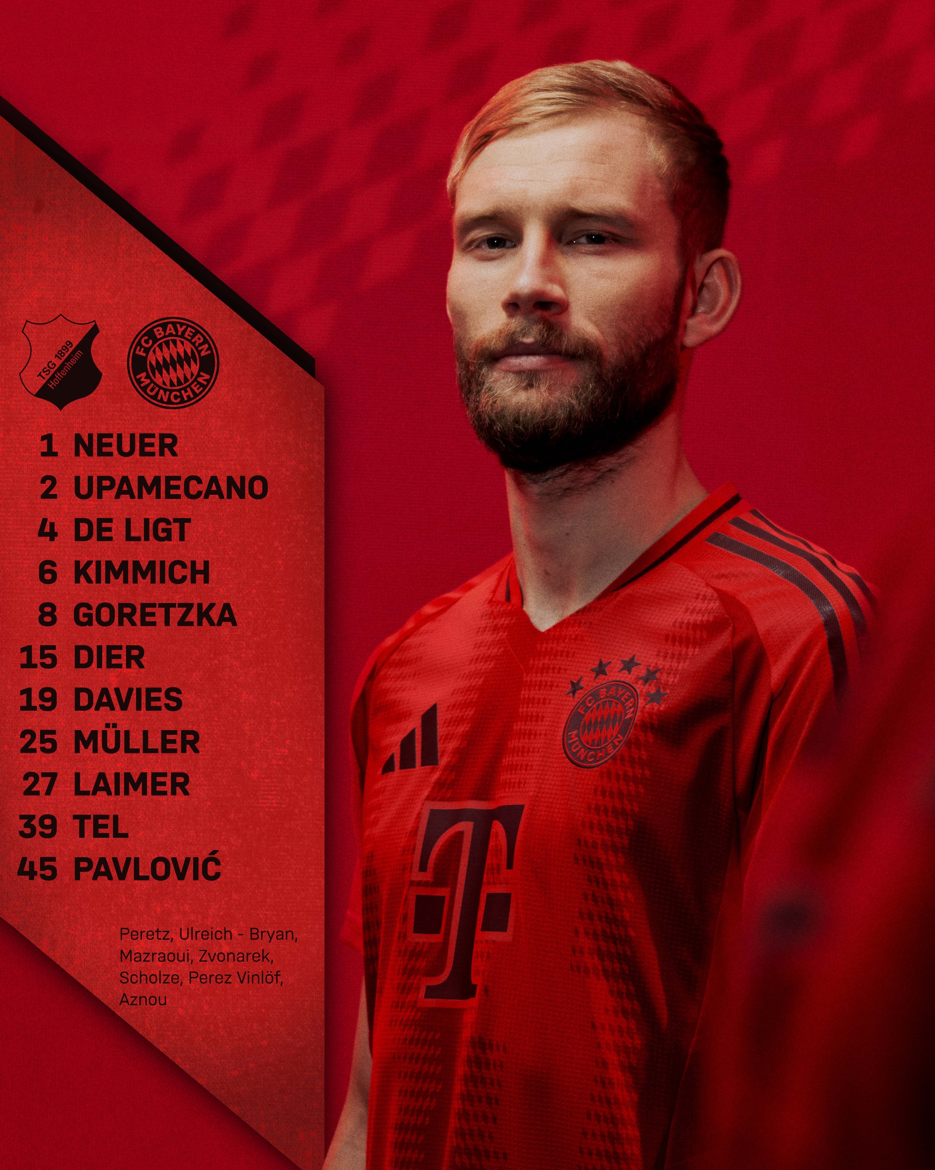 拜仁客战霍芬海姆:穆勒,戴尔首发,莱默尔,帕夫洛维奇出战