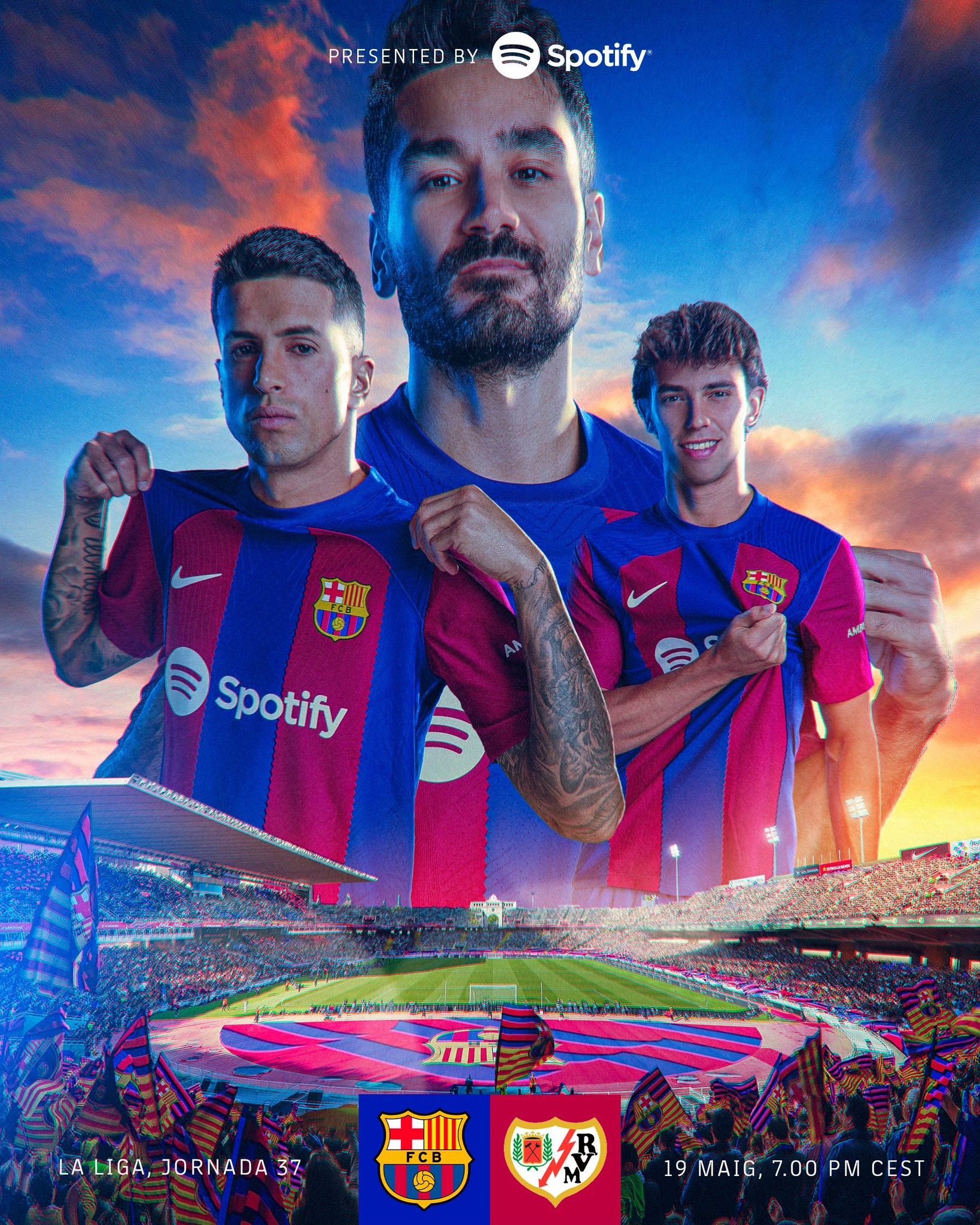 为西甲亚军而战,巴萨发布主场收官战海报:京多安领衔出镜