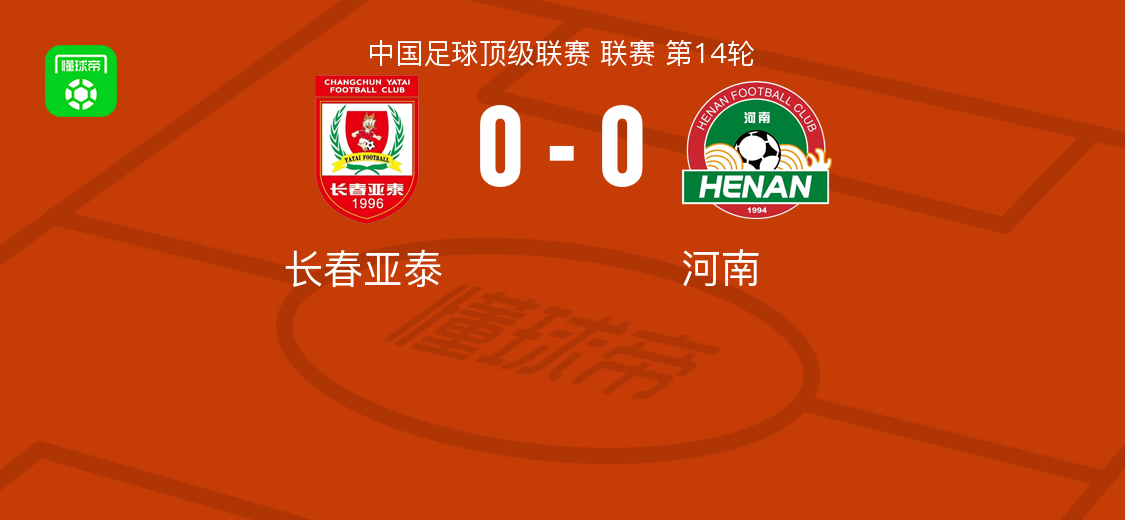 长春亚泰0-0河南,双方鏖战90分钟未分胜负