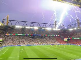 欧洲杯1/8决赛：德国对阵丹麦比赛因恶劣天气中断