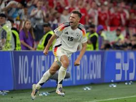 德国队2-0淘汰丹麦晋级8强 施洛特贝克表现亮眼
