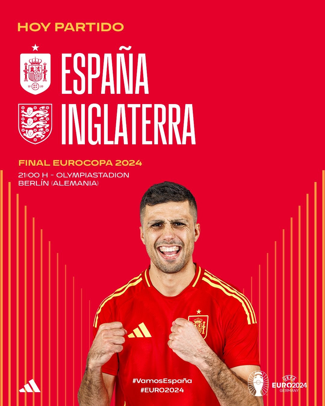 西班牙队发布欧洲杯决赛海报:罗德里单人出镜