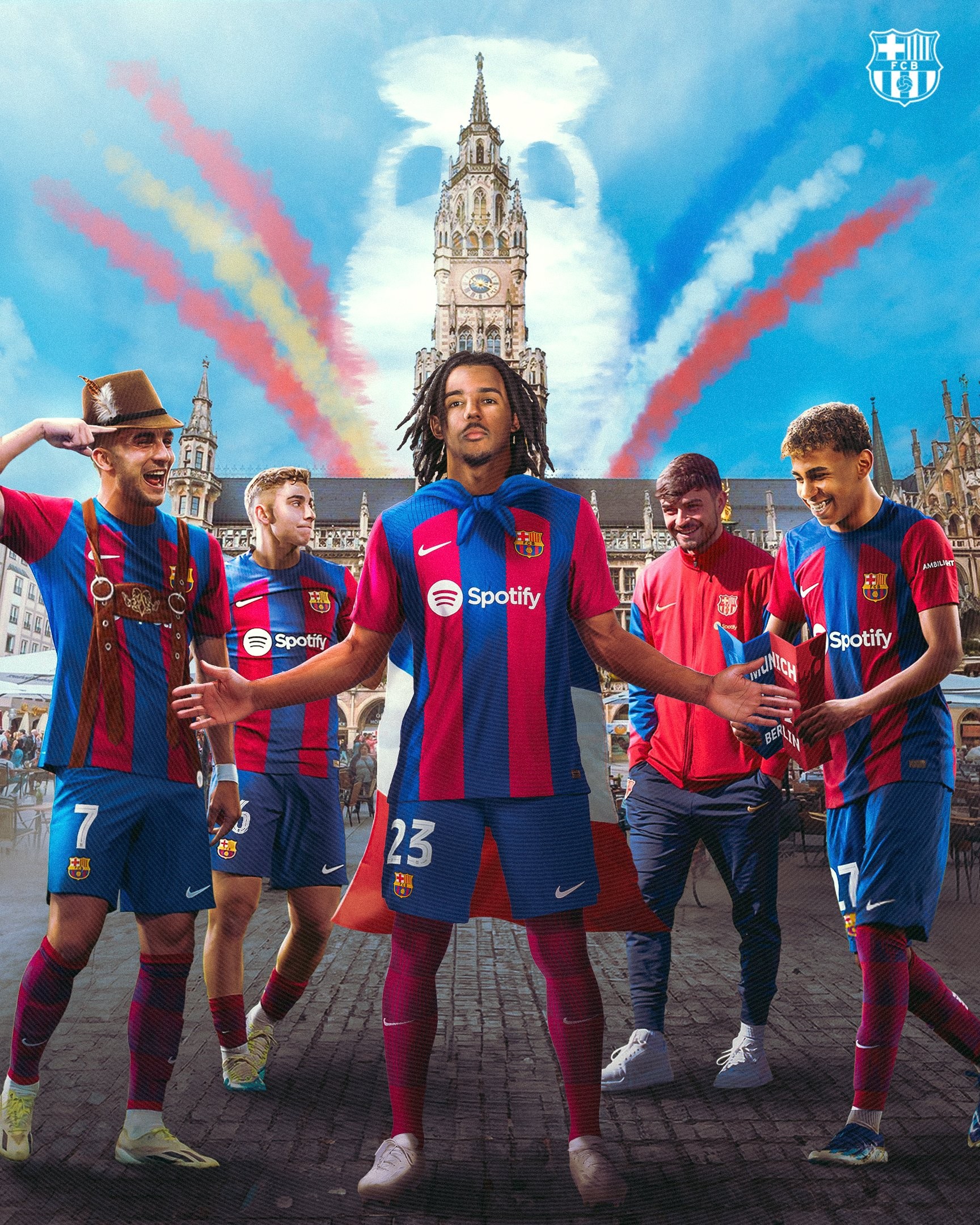 巴萨官方晒欧洲杯半决赛海报:孔德被四名西班牙球员包围