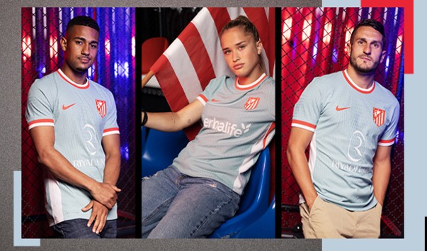 马竞发布新赛季客场球衣:整体海洋蓝 红白条纹衣领和袖子