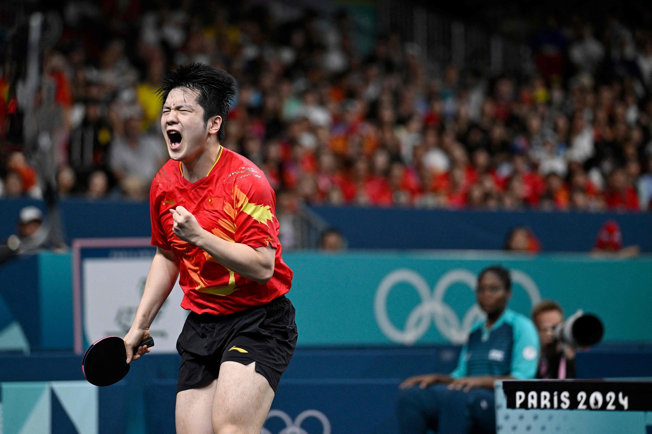 第二盘,男单金牌得主樊振东3-2再胜银牌得主莫雷加德.