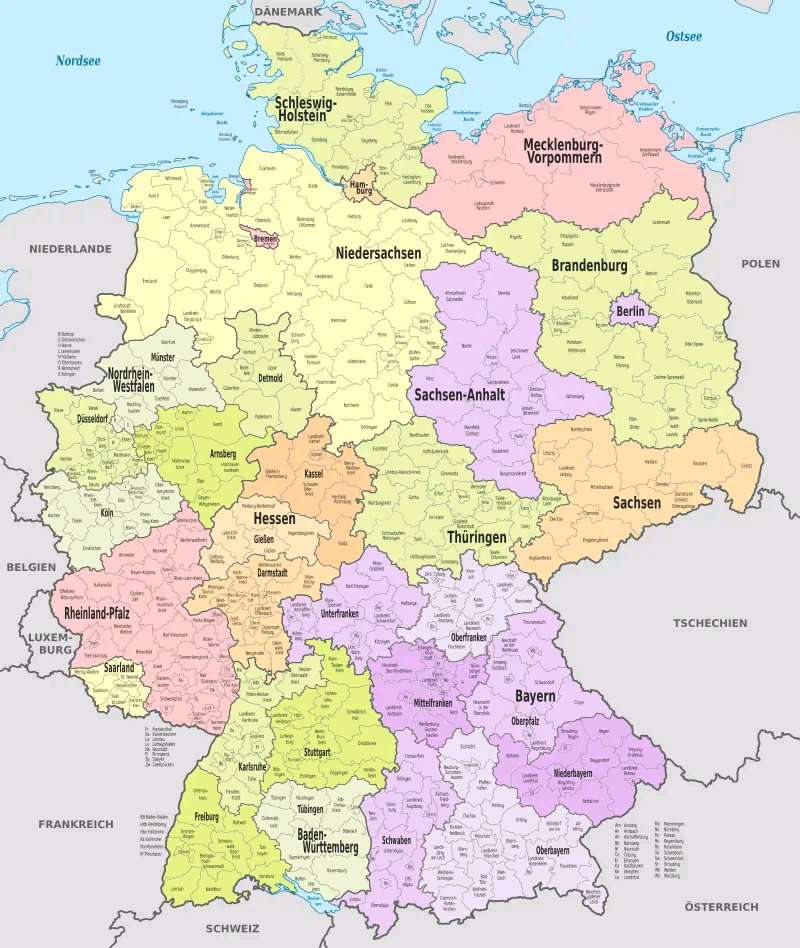 按照德国的地方行政区划,德国共有16个联邦州