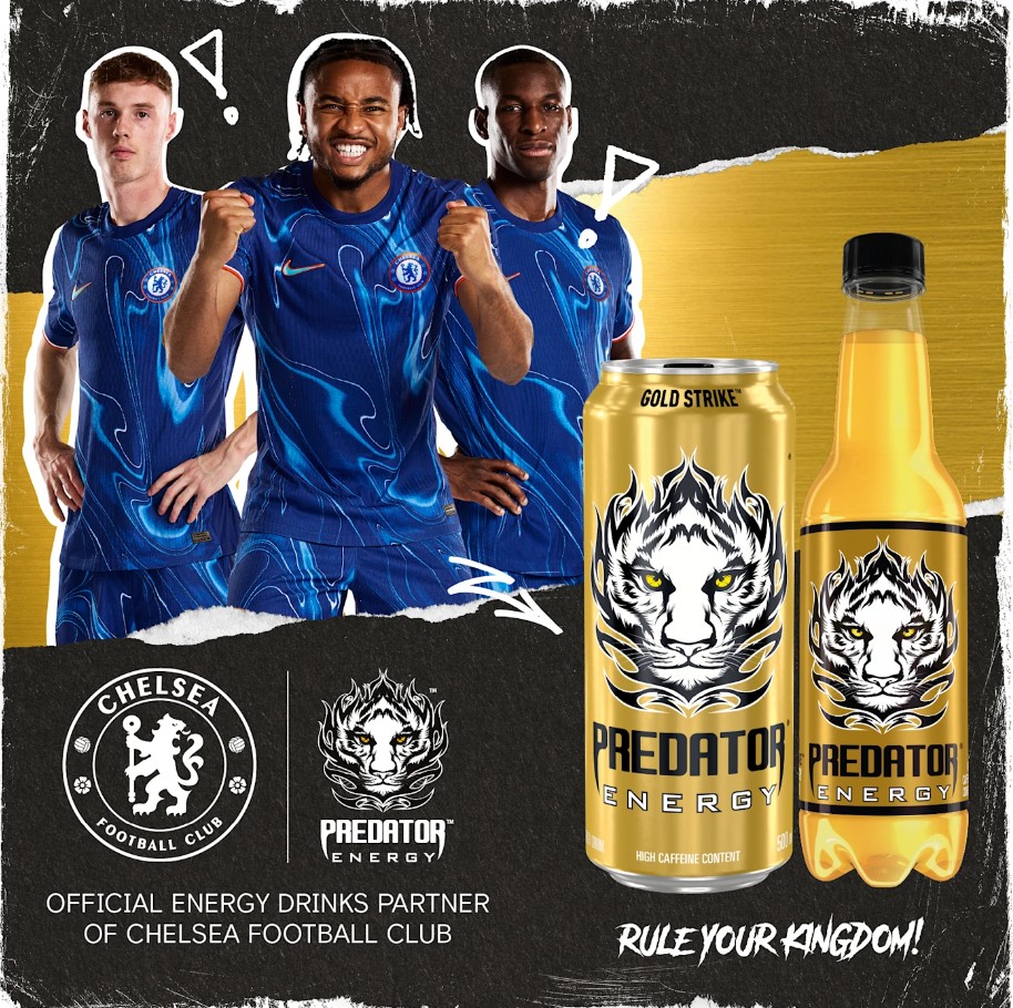 官方:切尔西与能量饮料公司predator energy建立合作伙伴关系