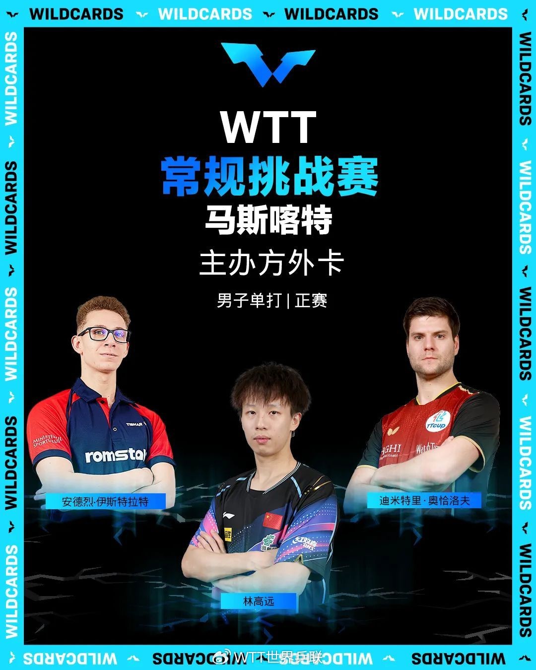 wtt马斯喀特站外卡及提名名单:林高远,蒯曼和奥恰洛夫在列