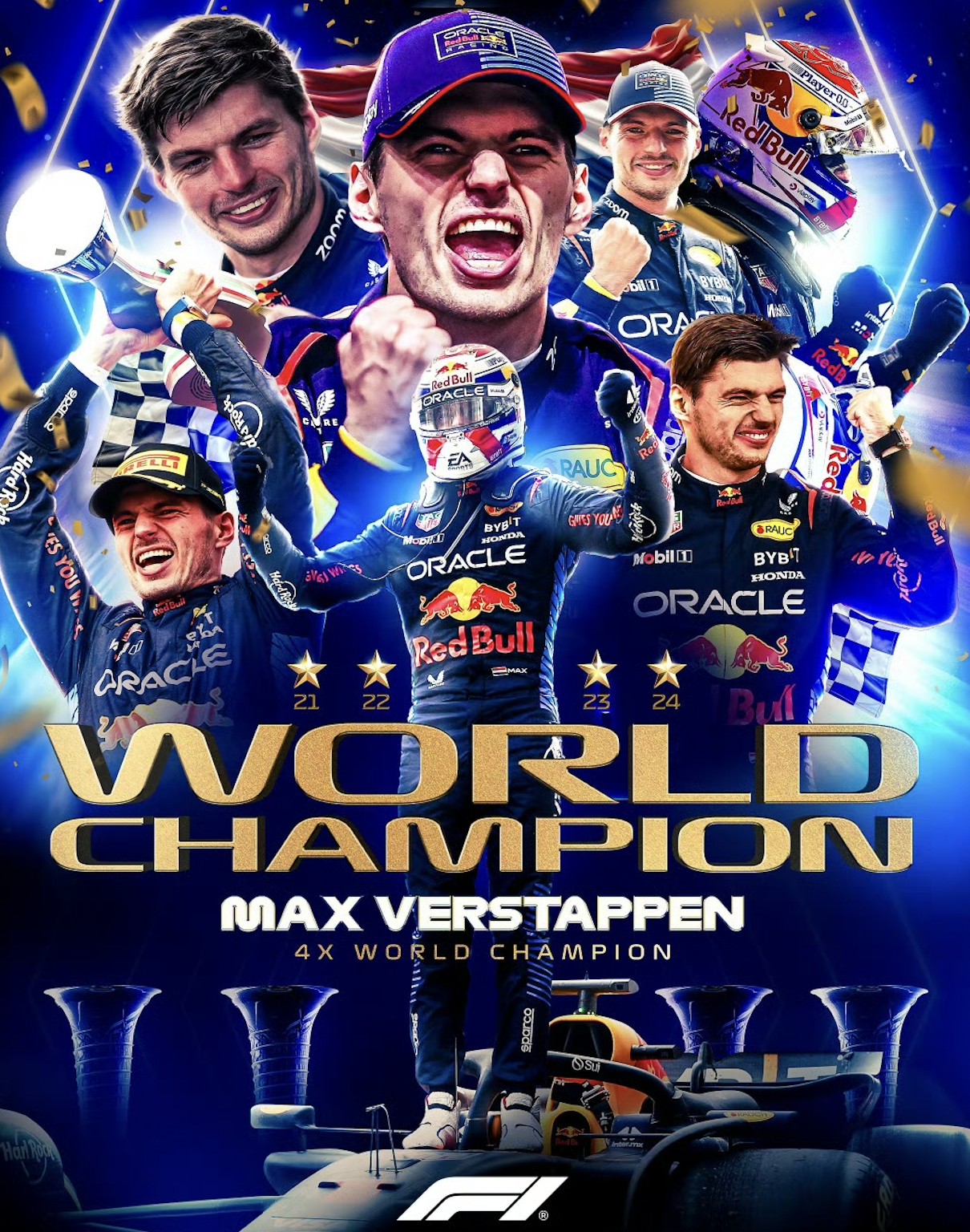 四冠王!维斯塔潘提前加冕F1 2024赛季车手总冠军|维特尔|F1|F1大奖赛|维斯塔潘|红牛|懂球帝