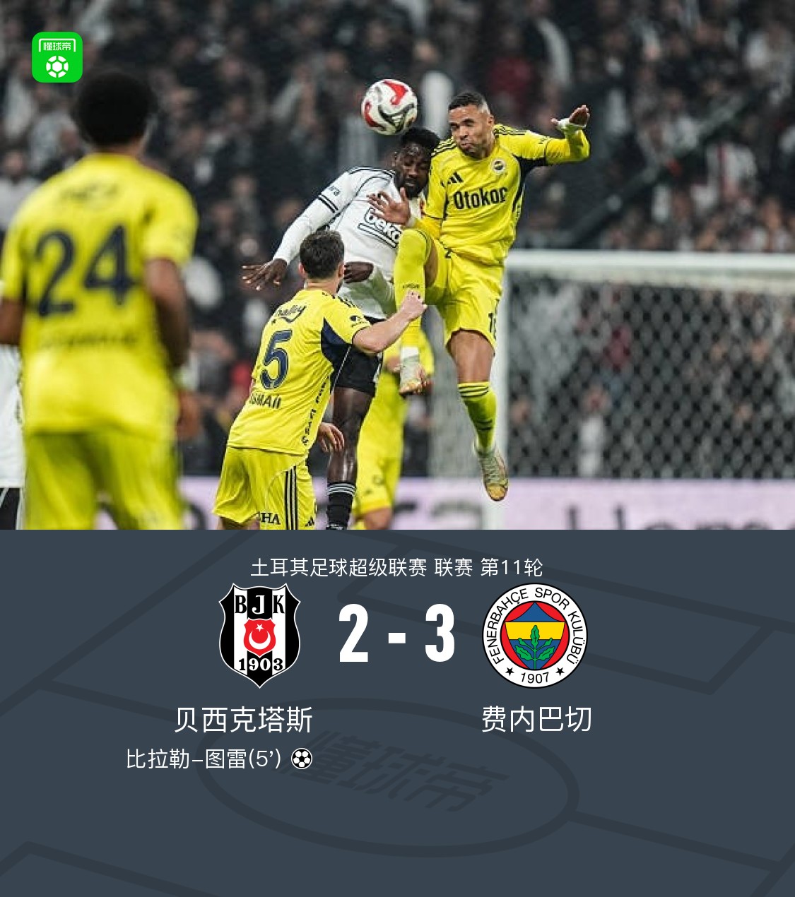 费内巴切3-2逆转十人贝西克塔斯，柯克曲染红，杜兰制胜