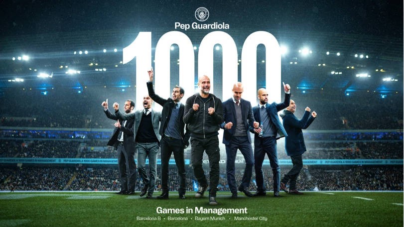 瓜帅将迎执教生涯第1000场比赛，此前999场715胜40座重要奖杯