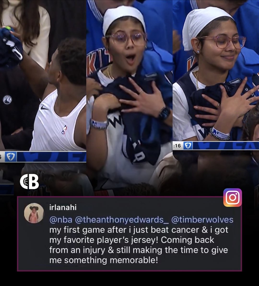 暖心，爱德华兹将球衣送给一位抗癌女球迷，后者喜不自胜