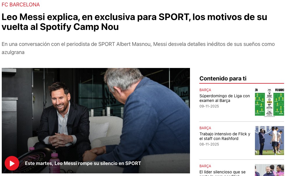 梅西专访明日发布，每体称梅西将透露他重返诺坎普的原因