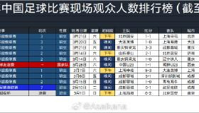2026年中国足球比赛现场观众人数排行榜（截至3...