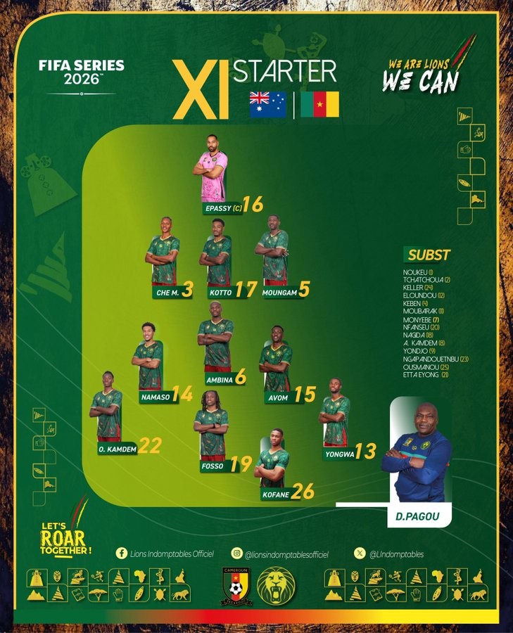 大轮换，喀麦隆本场首发十一人上一场全部替补