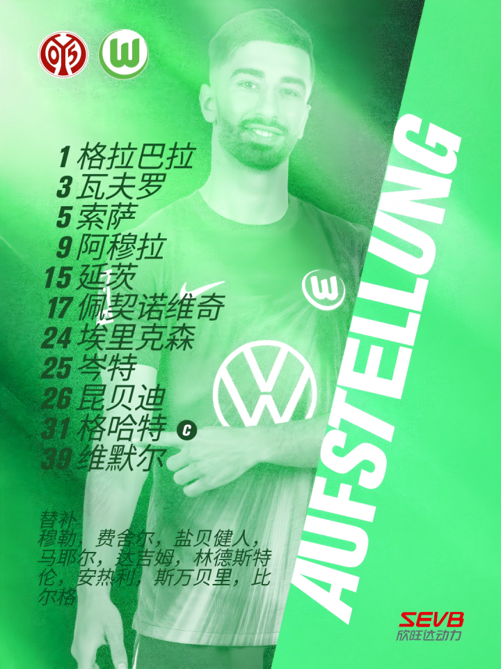 首发阵容 | 狼堡vs美因茨