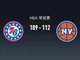 NBA战报：尼克斯112-109险胜 76人，恩比德空砍38分
