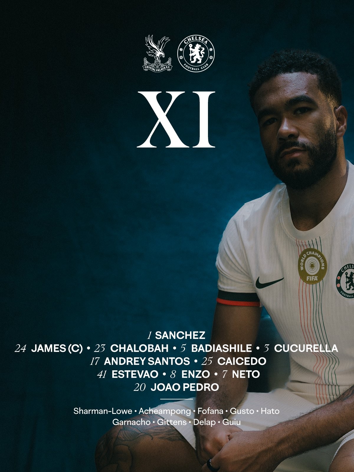 切尔西客战水晶宫：埃斯特旺领衔，佩德罗、詹姆斯出战