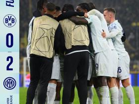 国际米兰客场击败多特蒙德，晋级前8梦碎