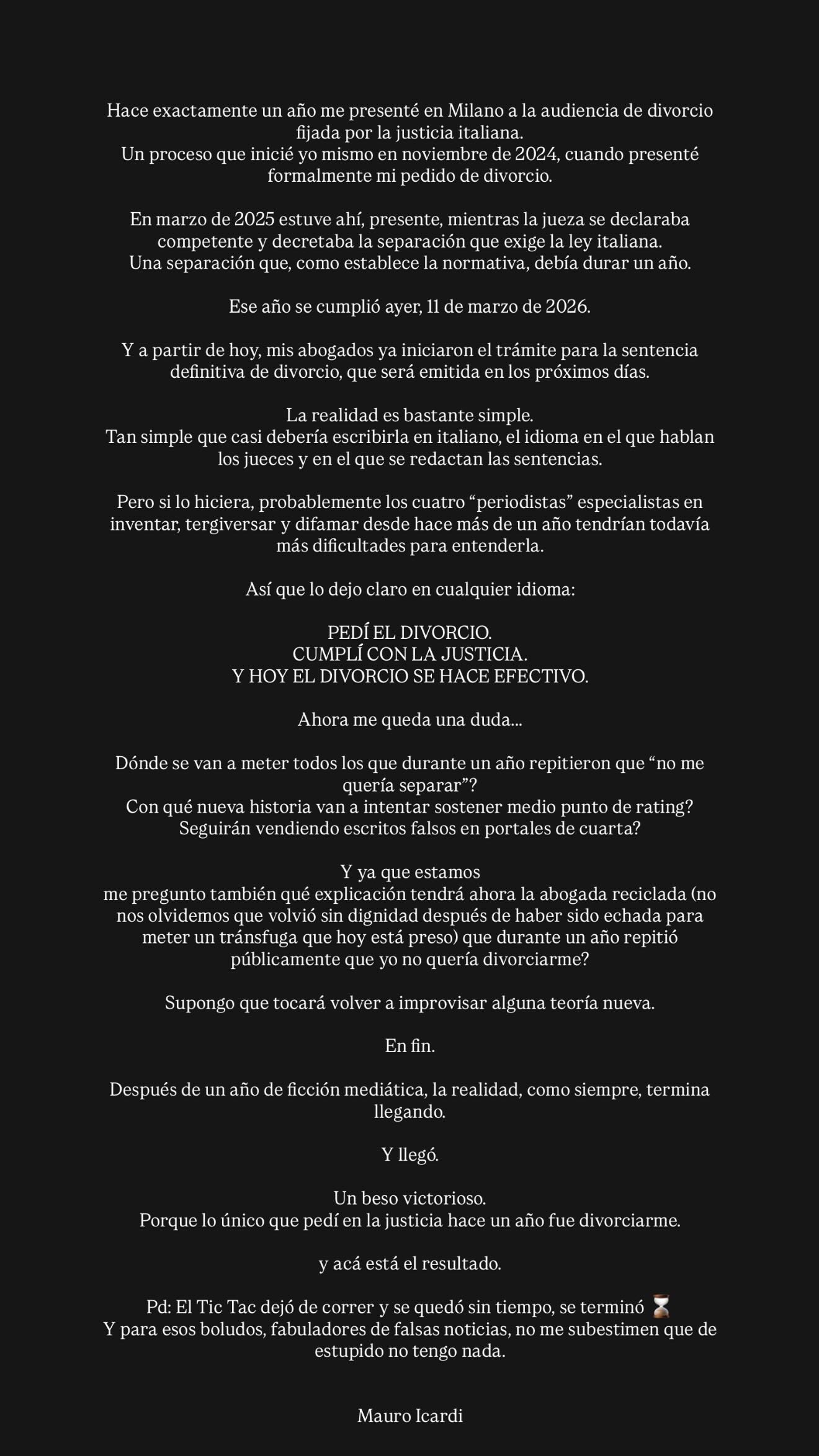 伊卡尔迪：24年11月我提交申请与旺达离婚，现在已正式生效